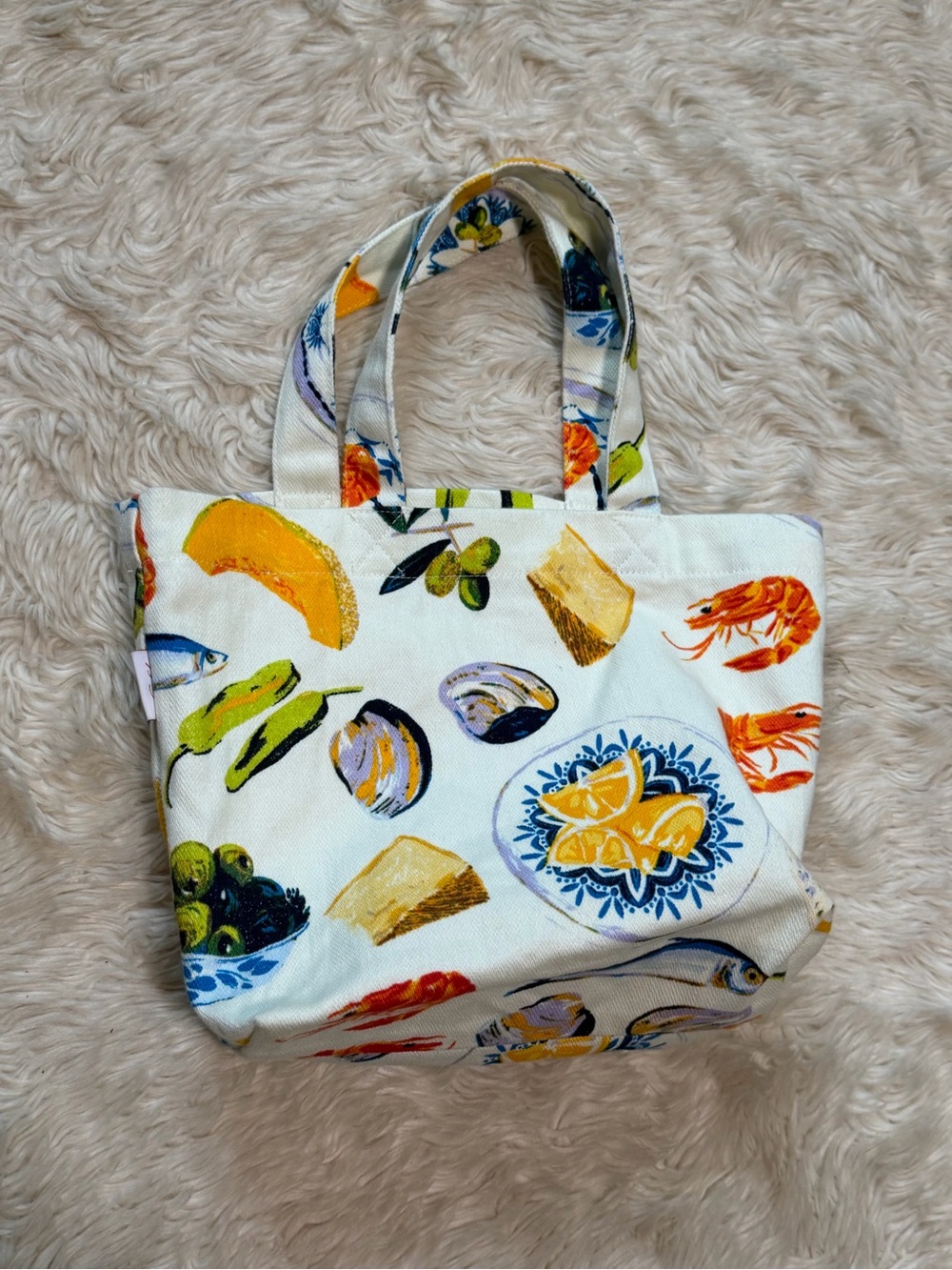 Lisa Says Gah Baby Tote in Italian Summer Canvas Bag Sardine Shrimp Lemon Rare - Picture 2 of 5